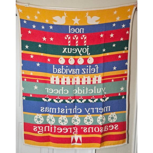 Vintage Christmas Holiday Blanket 100% Cotton Home Decor Gift Seasonal Winter - Picture 2 of 4